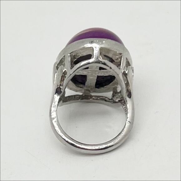 Vintage Large Pink/Purple Stone Statement Cocktail Ring Silver Tone Size 7.75 - Picture 4 of 6